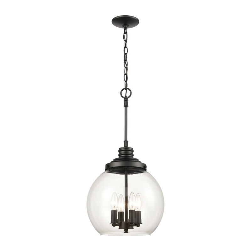 Atlas Lighting Chandra 13'' Wide 4Lt Pendant, Matte Black/Clear