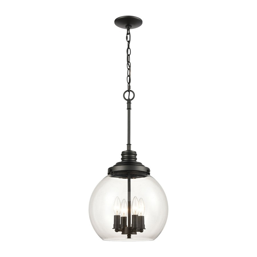 Atlas Lighting Chandra 13'' Wide 4Lt Pendant, Matte Black/Clear