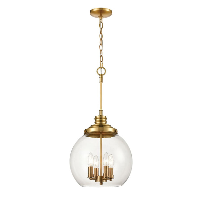 Atlas Lighting Chandra 13in 4-Light Pendant | Transitional Burnished Brass and Clear Glass | Kitchen Island & Dining Room | Model CL12123-BS