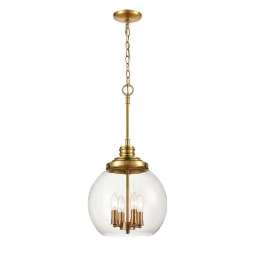 Atlas Lighting Chandra 13'' Wide 4Lt Pendant, Burnished Brass/Clear