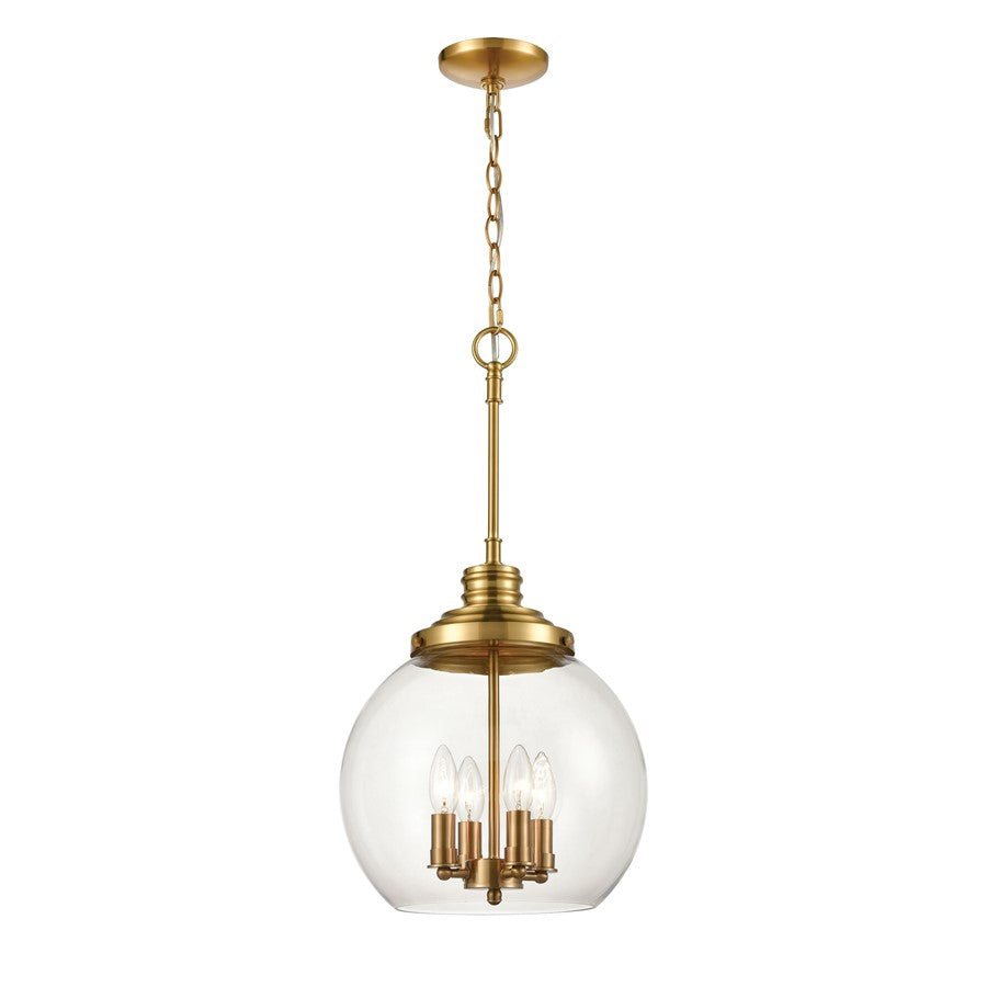 Atlas Lighting Chandra 13'' Wide 4Lt Pendant, Burnished Brass/Clear