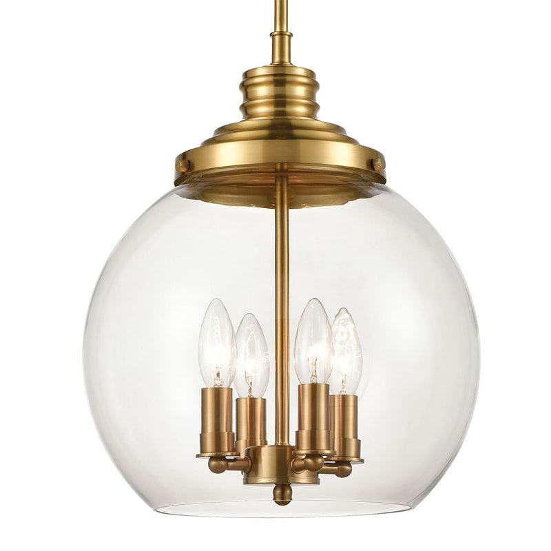 Atlas Lighting Chandra 13in 4-Light Pendant | Transitional Burnished Brass and Clear Glass | Kitchen Island & Dining Room | Model CL12123-BS