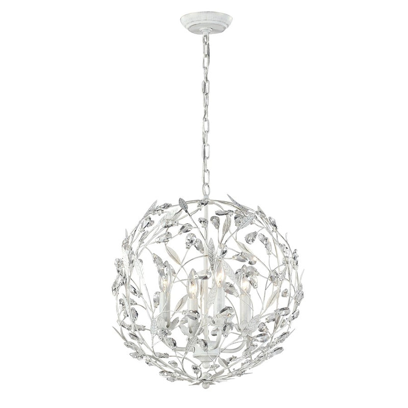 Atlas Lighting Circeo 19in 4-Light Chandelier | Traditional Antique White and Clear Crystal | Dining Room & Foyer | 19 x 19 x 19 in | Model CL12131-WH