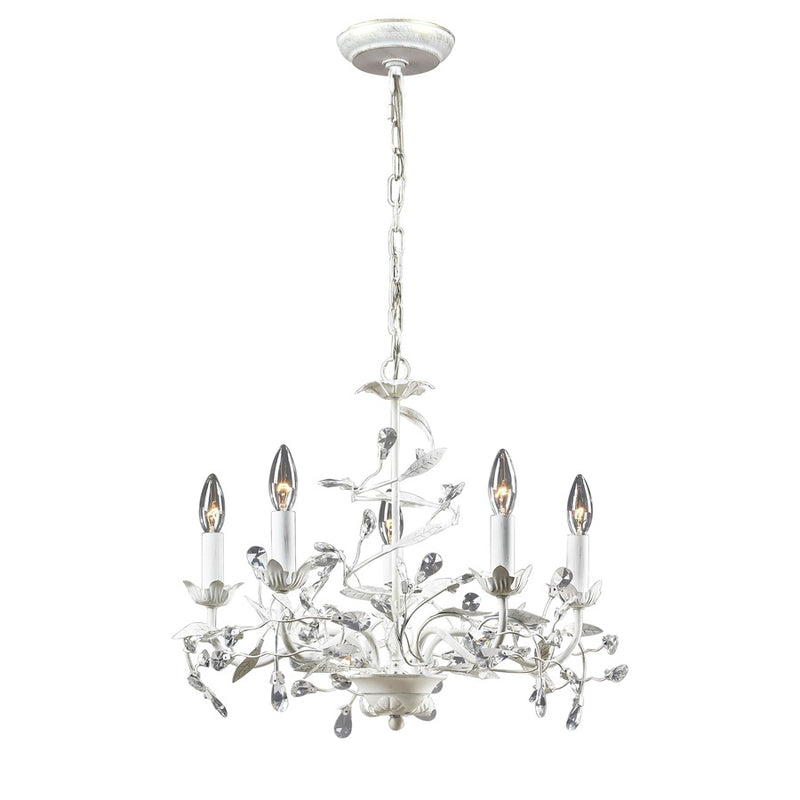 Atlas Lighting Circeo 21in 5-Light Chandelier | Traditional Antique White and Clear Crystal | Dining Room & Foyer | 21 x 21 x 18 in | Model CL12133-WH