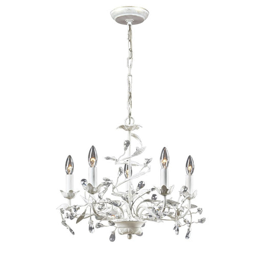 Atlas Lighting Circeo 21in 5-Light Chandelier | Traditional Antique White and Clear Crystal | Dining Room & Foyer | 21 x 21 x 18 in | Model CL12133-WH