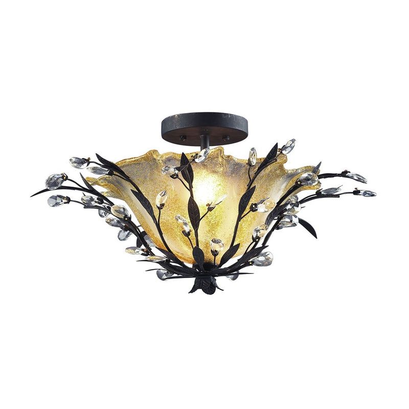 Atlas Lighting Circeo 24in 2-Light Semi-Flush Mount | Traditional Silvered Bronze and Amber Glass | Entryway & Hallway | Model CL12134-BZ