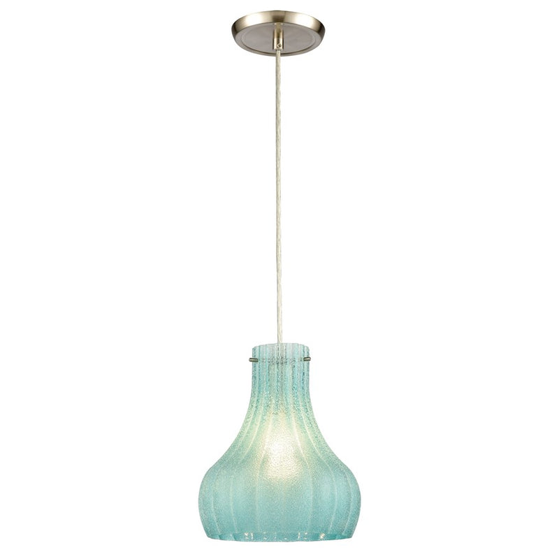 Atlas Lighting Coastal Scallop 8in 1-Light Mini Pendant | Transitional Satin Nickel and Green Glass | Kitchen Island & Breakfast | Model CL12148-BL