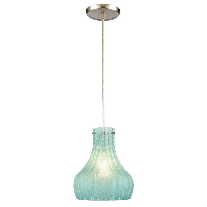 Atlas Lighting Coastal Scallop 8''W 1Lt Mini Pendant, Nickel/Green