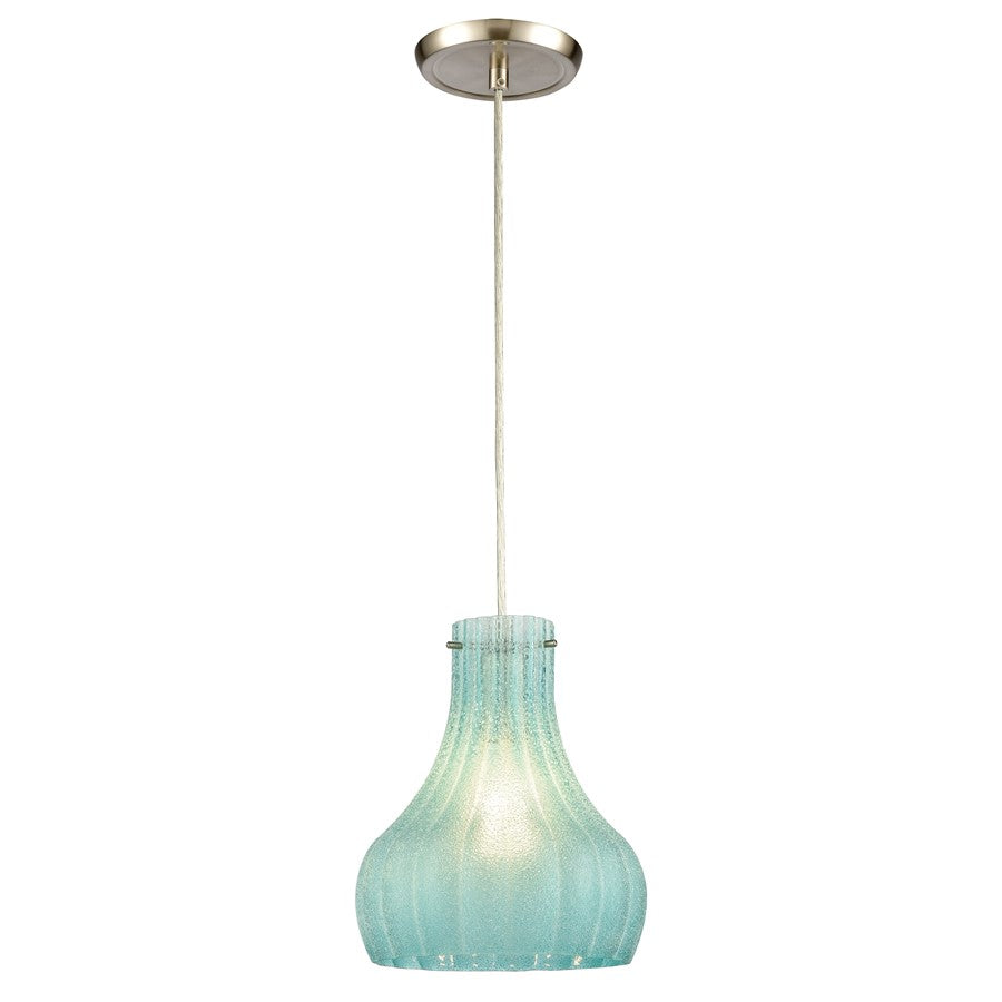 Atlas Lighting Coastal Scallop 8''W 1Lt Mini Pendant, Nickel/Green