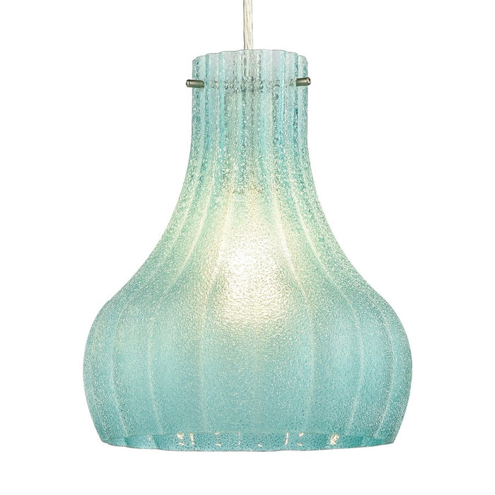 Atlas Lighting Coastal Scallop 8''W 1Lt Mini Pendant, Nickel/Green