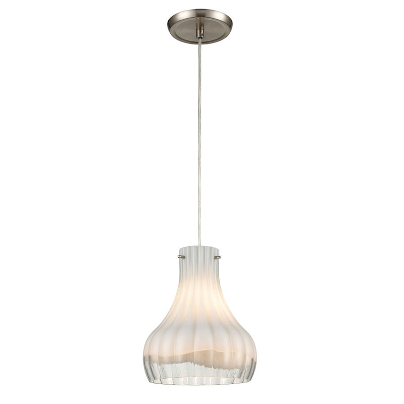 Atlas Lighting Coastal Scallop 8in 1-Light Mini Pendant | Transitional Satin Nickel and Opal White Glass | Kitchen Island | Model CL12148-WH1