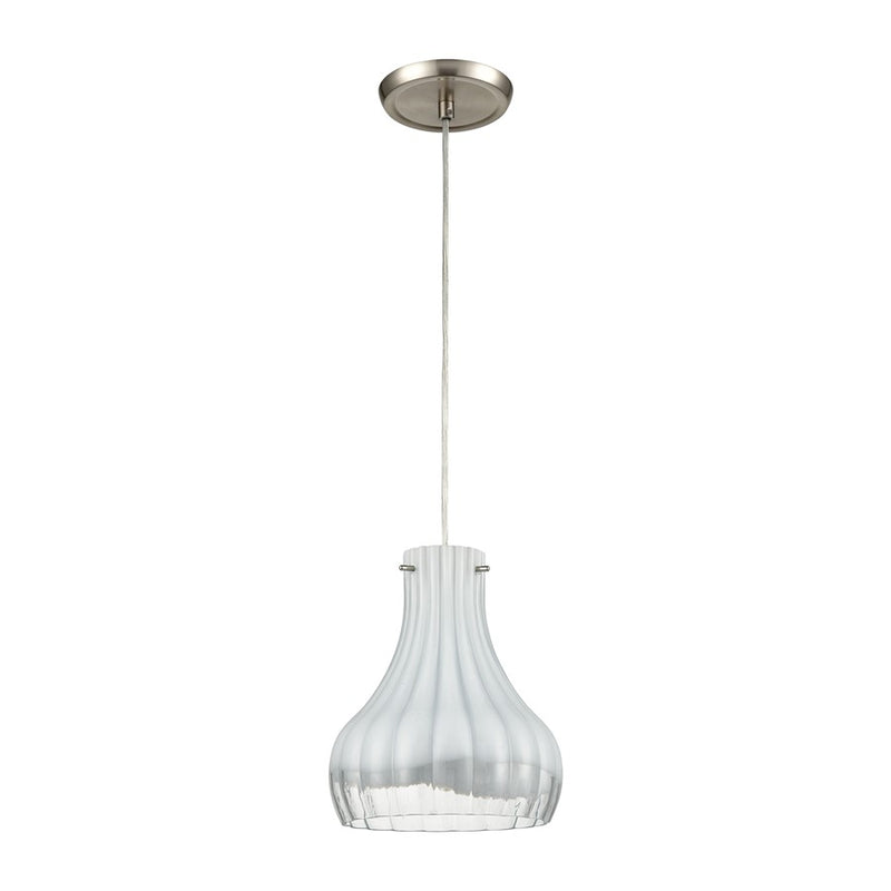 Atlas Lighting Coastal Scallop 8in 1-Light Mini Pendant | Transitional Satin Nickel and Opal White Glass | Kitchen Island | Model CL12148-WH1
