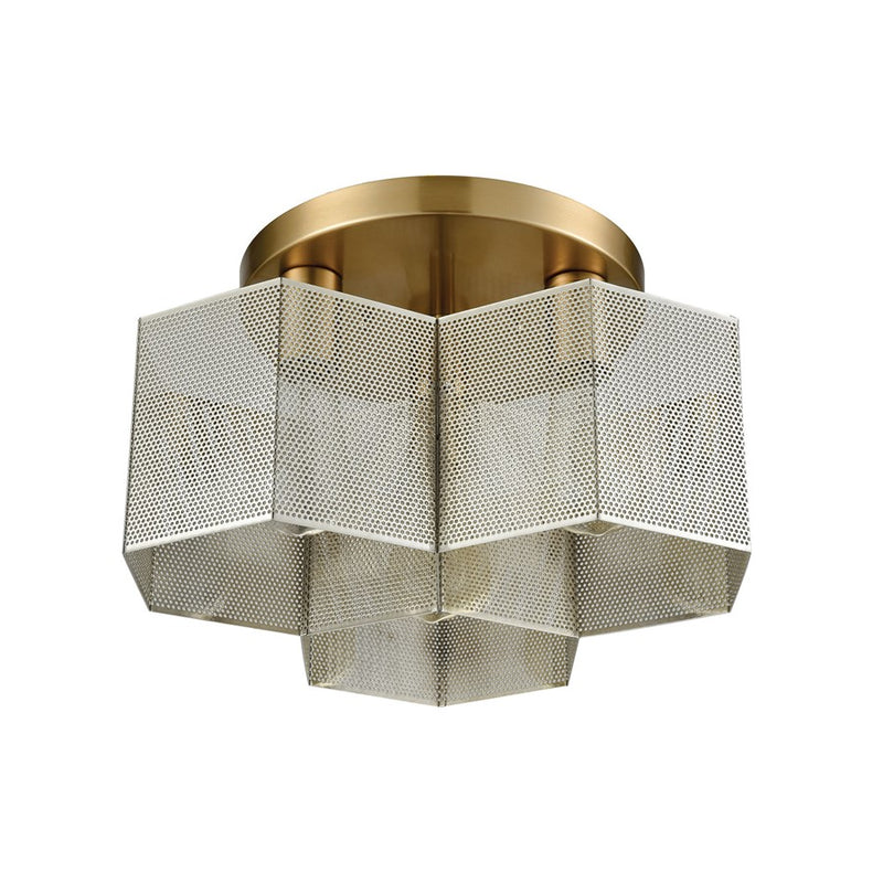 Atlas Lighting Compartir 15in 3-Light Semi Flush Mount | Modern Satin Brass and Polished Nickel Honeycomb | Entryway & Hallway | Model CL12152-BS