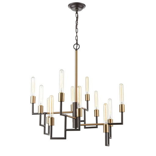 Atlas Lighting Congruency 29in 12-Light Chandelier | Modern Oil Rubbed Bronze and Satin Brass | Dining Room & Living Room | Model CL12156-BZ