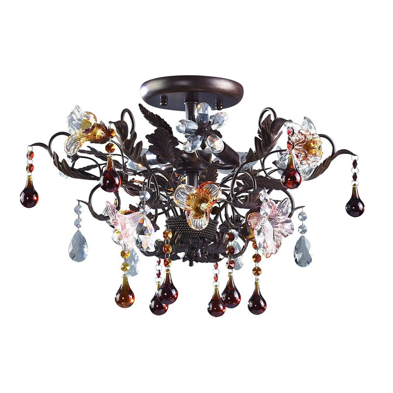 Atlas Lighting Cristallo Fiore 19in 3-Light Semi-Flush Mount | Traditional Bronze and Multicolor Crystal | Entryway & Hallway | Model CL12173-BZ