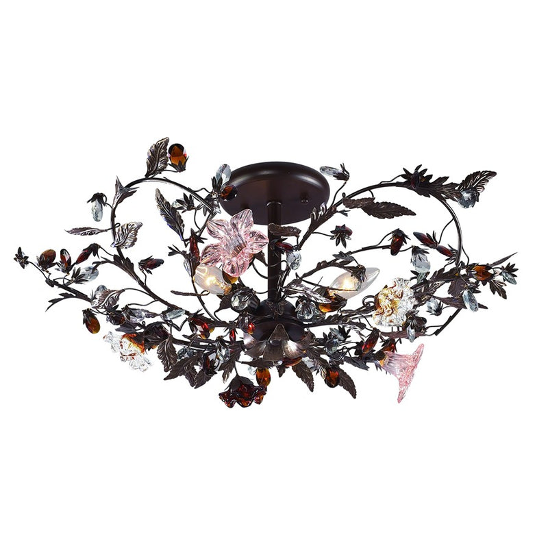 Atlas Lighting Cristallo Fiore 27in 3-Light Semi-Flush Mount | Traditional Bronze and Multicolor Crystal | Entryway & Dining Room | Model CL12174-BZ