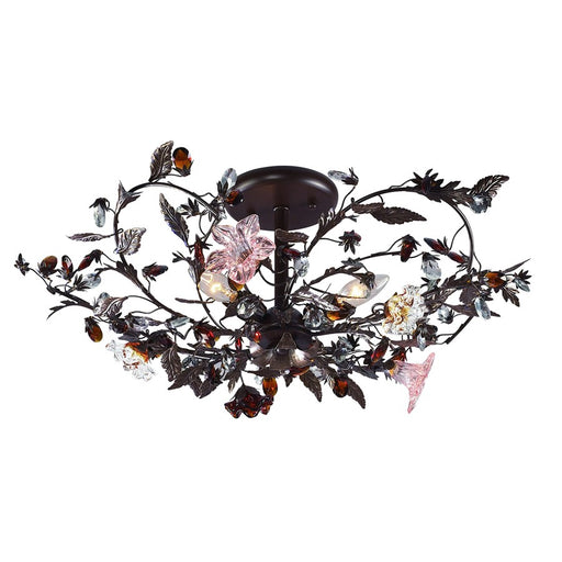 Atlas Lighting Cristallo Fiore 27in 3-Light Semi-Flush Mount | Traditional Bronze and Multicolor Crystal | Entryway & Dining Room | Model CL12174-BZ