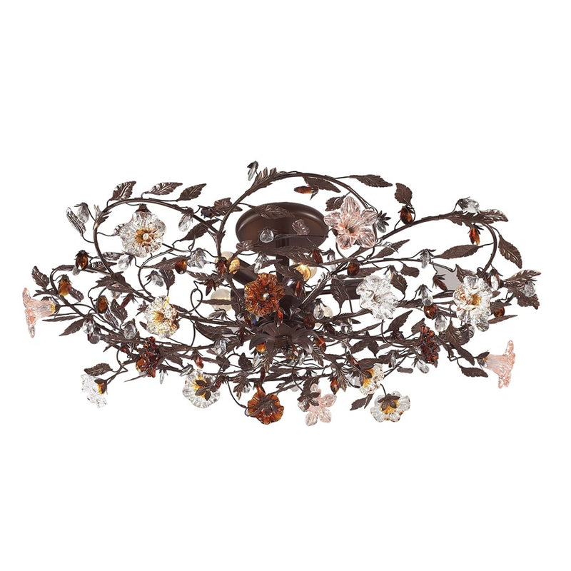 Atlas Lighting Cristallo Fiore 38in 6-Light Flush Mount | Traditional Bronze and Multicolor Crystal | Living Room & Entryway | Model CL12175-BZ