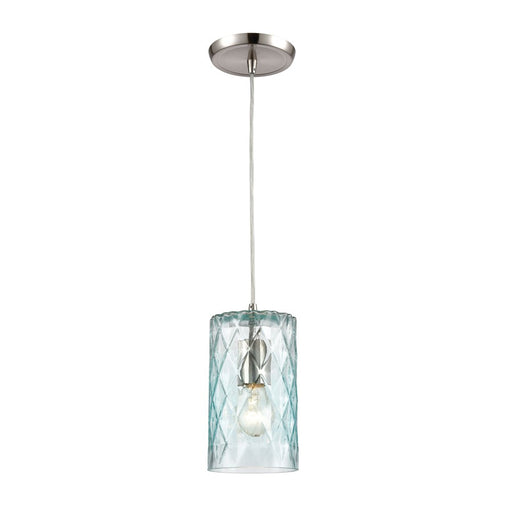 Atlas Lighting Diamond Pleat 5''W 1Lt Pendant, Satin Nickel/Blue