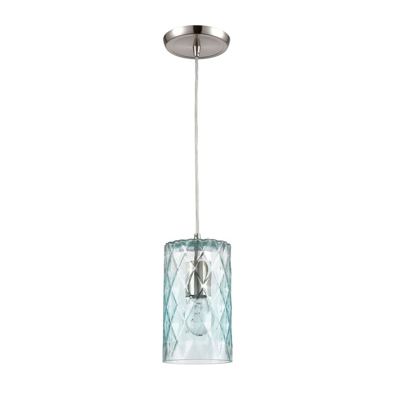 Atlas Lighting Diamond Pleat 5''W 1Lt Pendant, Satin Nickel/Blue
