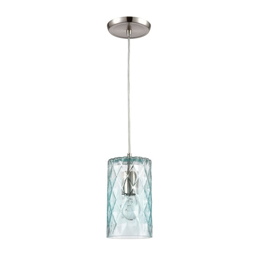 Atlas Lighting Diamond Pleat 5''W 1Lt Pendant, Satin Nickel/Blue