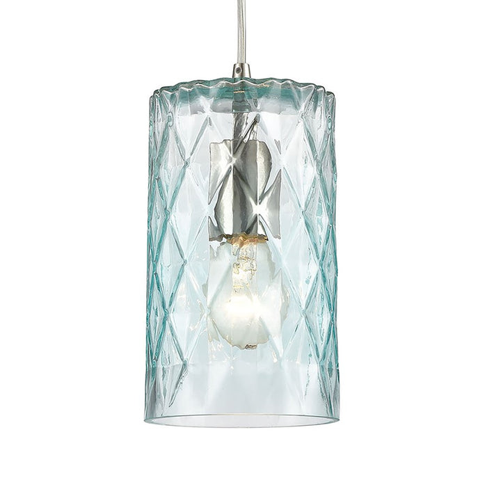 Atlas Lighting Diamond Pleat 5''W 1Lt Pendant, Satin Nickel/Blue