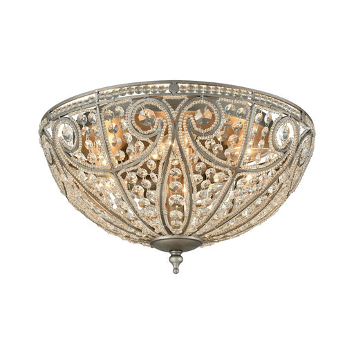 Atlas Elizabethan 17in 6-Light Flush Mount | Traditional Weathered Zinc and Clear Crystal | Entryway & Hallway | 17 x 17 x 10 in | Model CL12214-SV