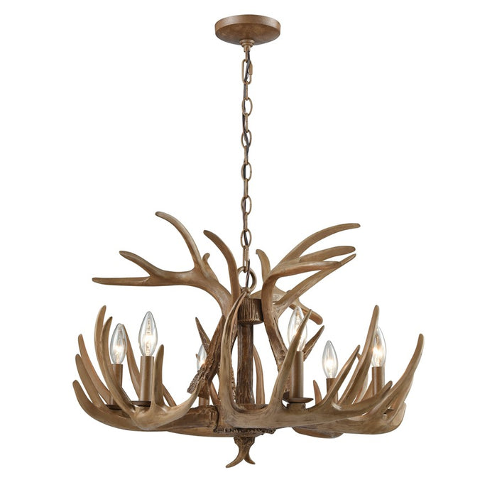 Atlas Lighting Elk 25'' Wide 6Lt Chandelier, Wood Tone/Brown