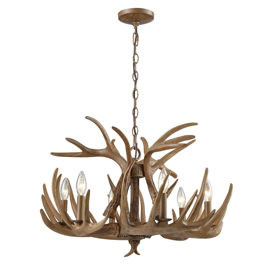 Atlas Lighting Elk 25'' Wide 6Lt Chandelier, Wood Tone/Brown