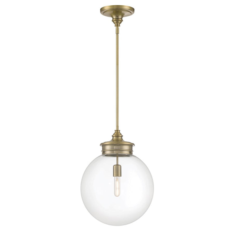 Atlas Lighting Emma 14in 1-Light Globe Pendant | Traditional Antique Brass and Clear Opal Glass | Kitchen Island & Dining Room | Model CL12228-BS