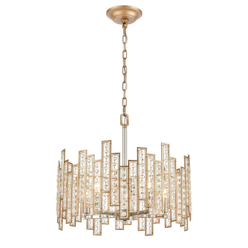 Atlas Lighting Equilibrium 19in 5-Light Chandelier | Modern Matte Gold and Polished Chrome Crystal | Dining Room & Living Room | Model CL12238-GD