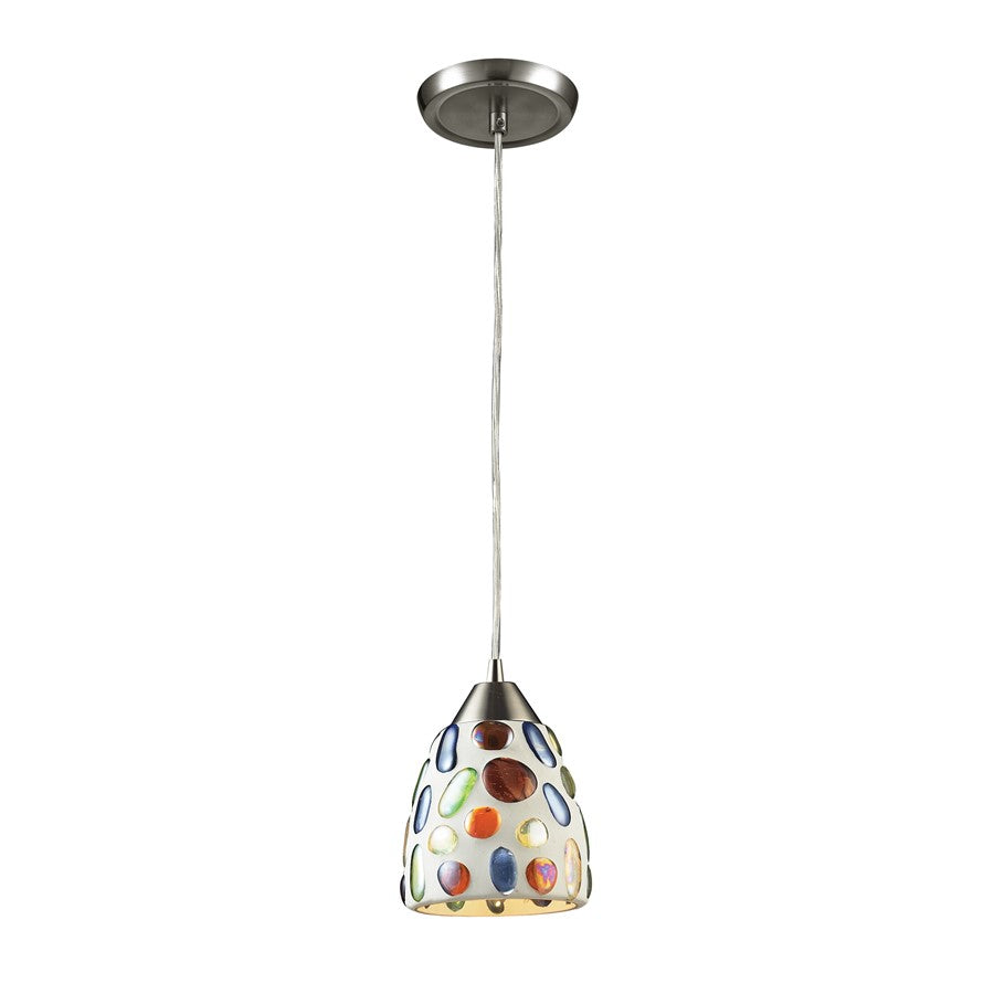 Atlas Lighting Gemstone 6''W 1Lt Pendant, Satin Nickel/Multicolor