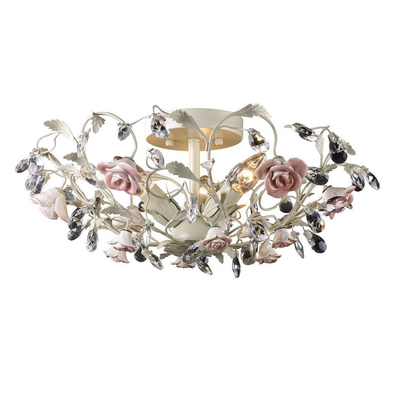 Atlas Lighting Heritage 17in 3-Light Semi-Flush Mount | Traditional Cream and Crystal | Entryway & Dining Room | 17 x 17 x 8 in | Model CL12292-CR