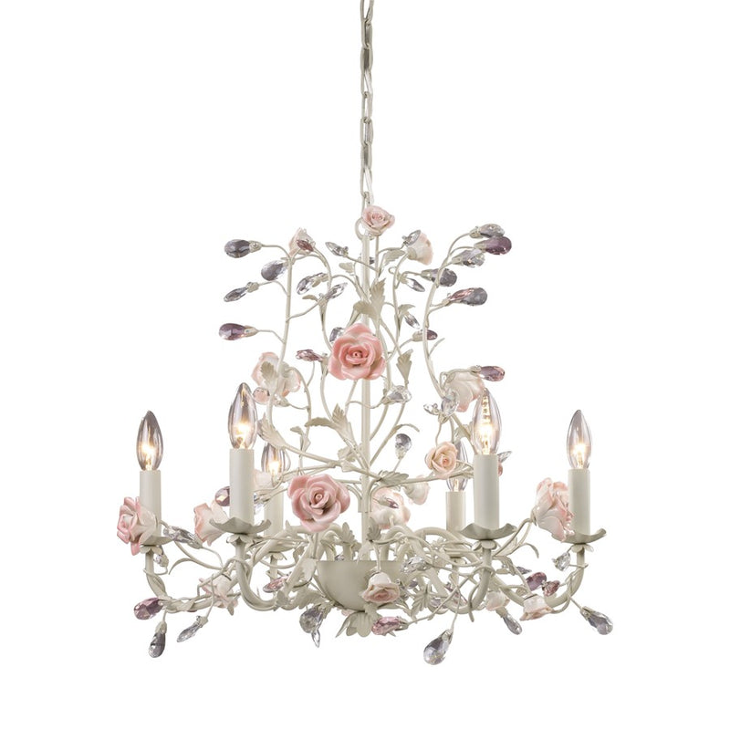 Atlas Heritage 22in 6-Light Chandelier | Traditional Cream Metal with Light Pink Accents | Dining Room & Living Room | Model CL12294-CR