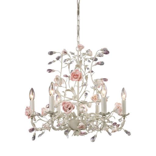Atlas Heritage 22in 6-Light Chandelier | Traditional Cream Metal with Light Pink Accents | Dining Room & Living Room | Model CL12294-CR