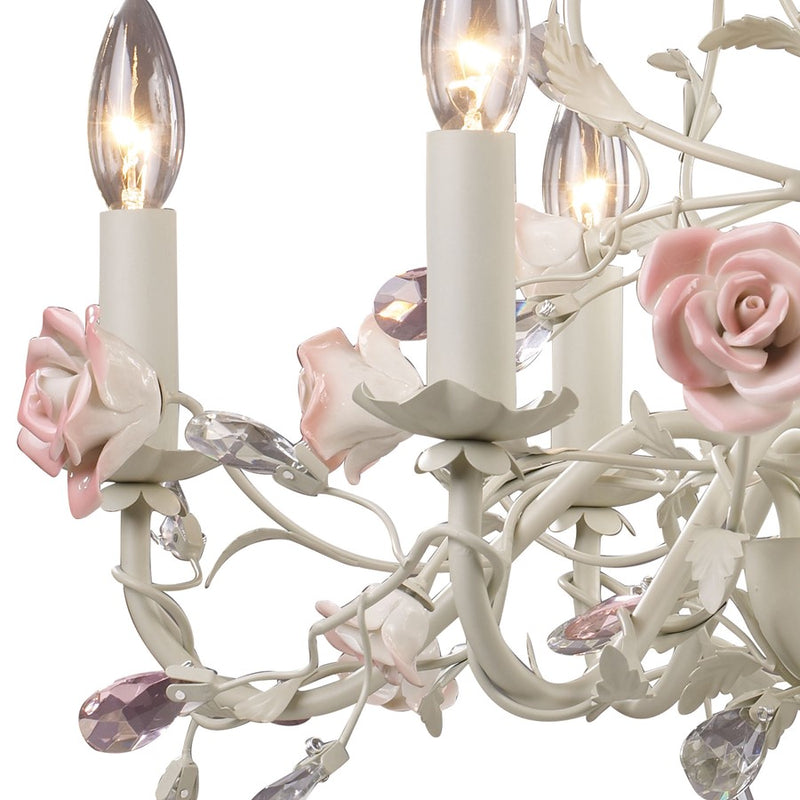 Atlas Heritage 22in 6-Light Chandelier | Traditional Cream Metal with Light Pink Accents | Dining Room & Living Room | Model CL12294-CR