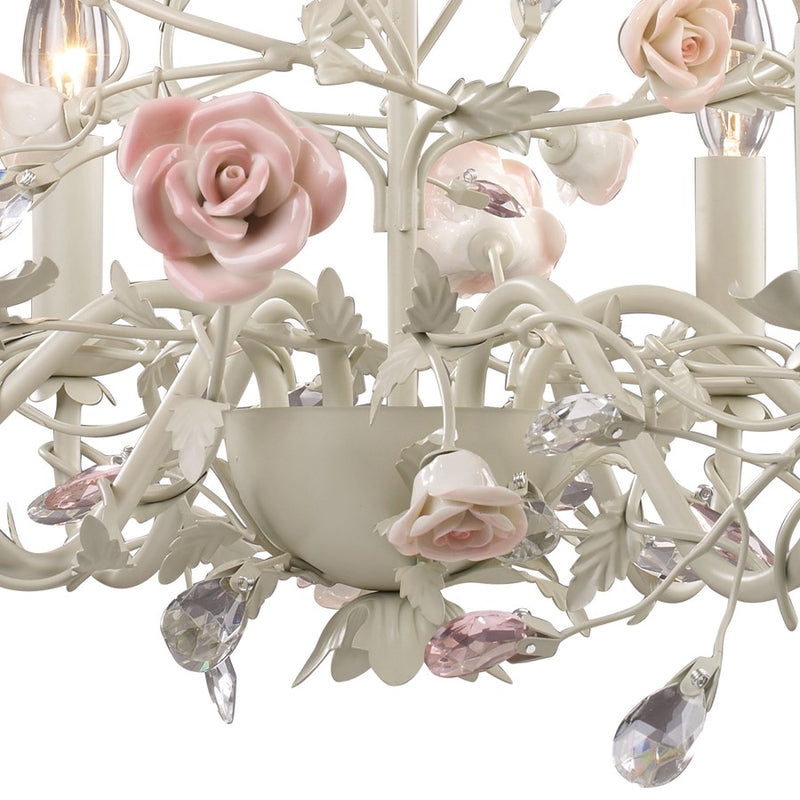 Atlas Heritage 22in 6-Light Chandelier | Traditional Cream Metal with Light Pink Accents | Dining Room & Living Room | Model CL12294-CR