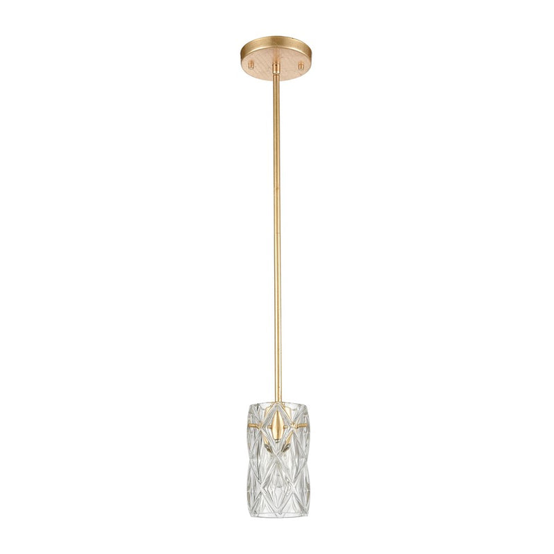 Atlas Jenning 4in 1-Light Mini Pendant | Modern Parisian Gold Leaf and Clear Glass | Kitchen Island & Dining Room | 4 x 4 x 7 in | Model CL12305-GD