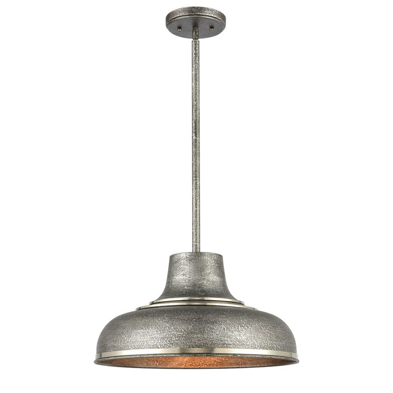 Atlas Kerin 16in 1-Light Pendant | Transitional Textured Silvery Gray and Polished Nickel Metal | Dining Room & Kitchen Island | Model CL12309-SV