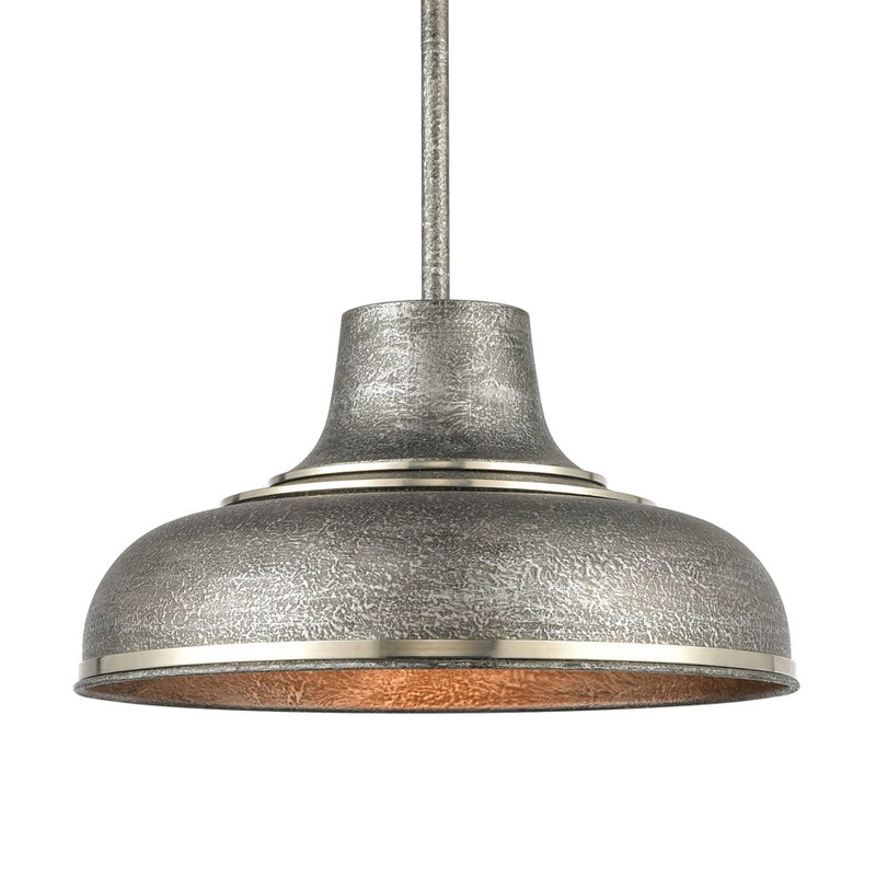 Atlas Kerin 16in 1-Light Pendant | Transitional Textured Silvery Gray and Polished Nickel Metal | Dining Room & Kitchen Island | Model CL12309-SV