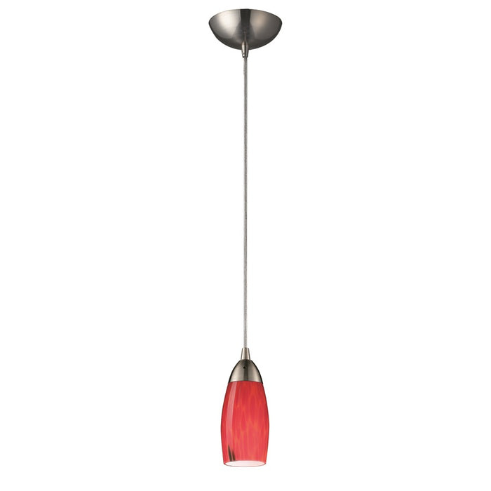 Atlas Lighting Milan 3''W 1Lt Pendant, Nickel/Fire Red Glass/Red