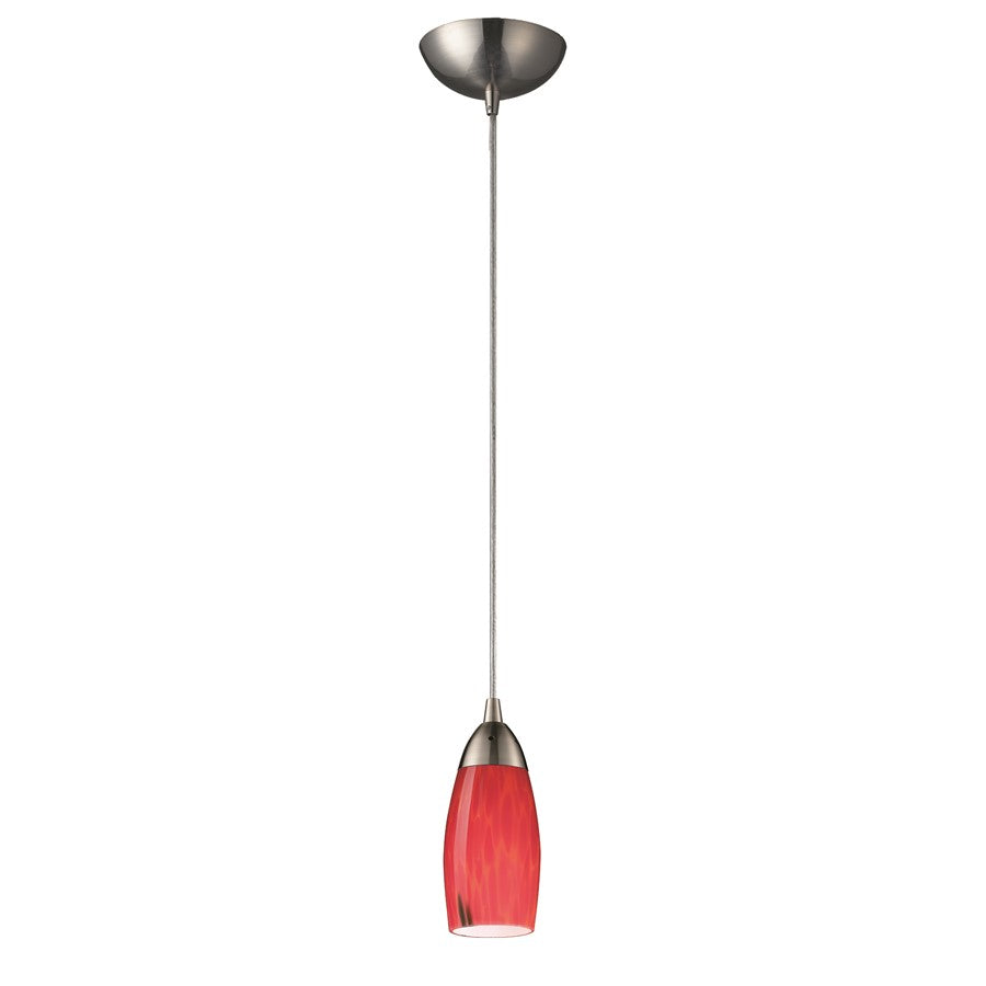 Atlas Lighting Milan 3''W 1Lt Pendant, Nickel/Fire Red Glass/Red
