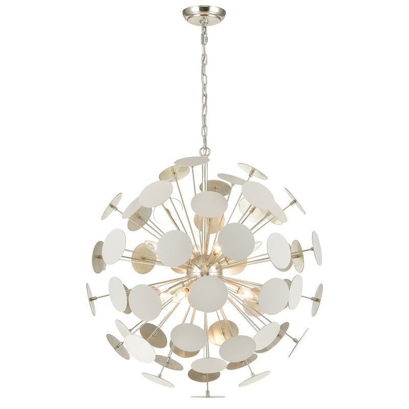 Atlas Lighting Modish 28in 8-Light Chandelier | Modern Matte White and Silver Leaf Metal | Dining Room & Living Room | Model CL12348-WH