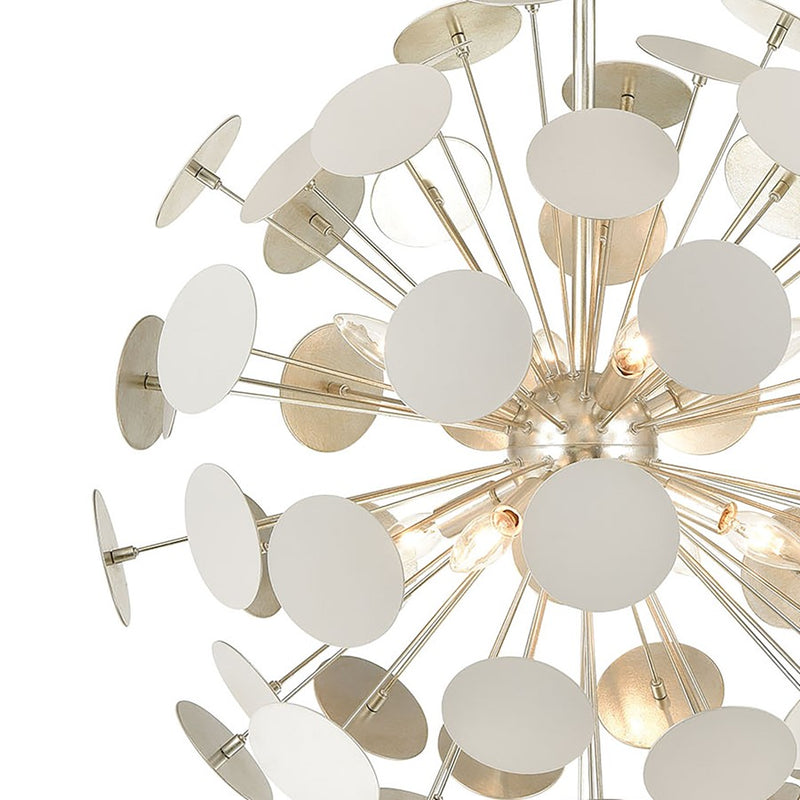 Atlas Lighting Modish 28in 8-Light Chandelier | Modern Matte White and Silver Leaf Metal | Dining Room & Living Room | Model CL12348-WH