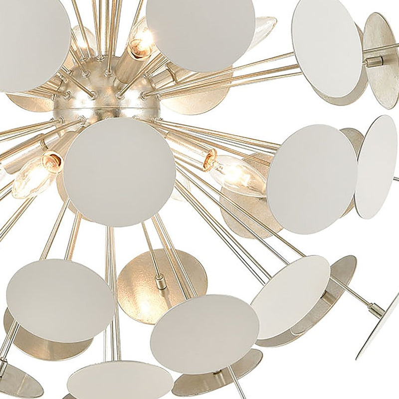 Atlas Lighting Modish 28in 8-Light Chandelier | Modern Matte White and Silver Leaf Metal | Dining Room & Living Room | Model CL12348-WH