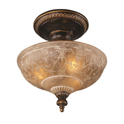 Atlas Lighting Restoration 12in 3-Light Semi-Flush Mount | Traditional Golden Bronze and Amber Glass | Dining Room & Living Room | Model CL12397-BZ