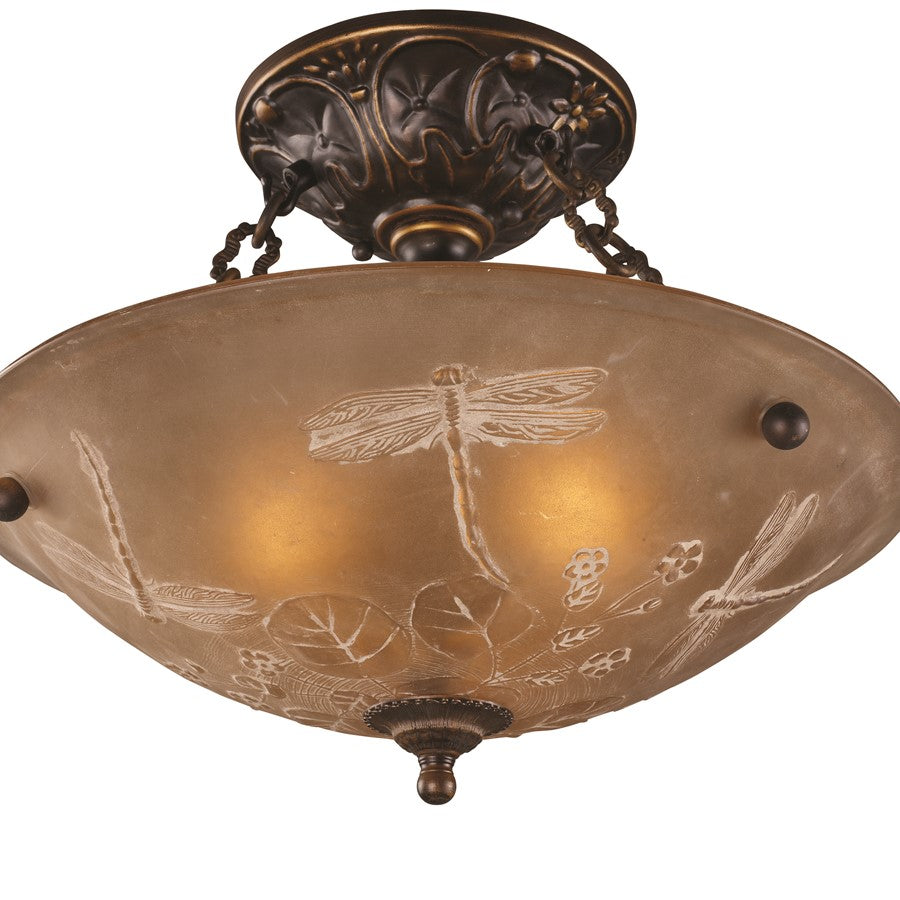 Atlas Lighting Restoration 16''W 3Lt Semi Flush Mount, Bronze/Amber