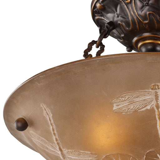 Atlas Lighting Restoration 16''W 3Lt Semi Flush Mount, Bronze/Amber