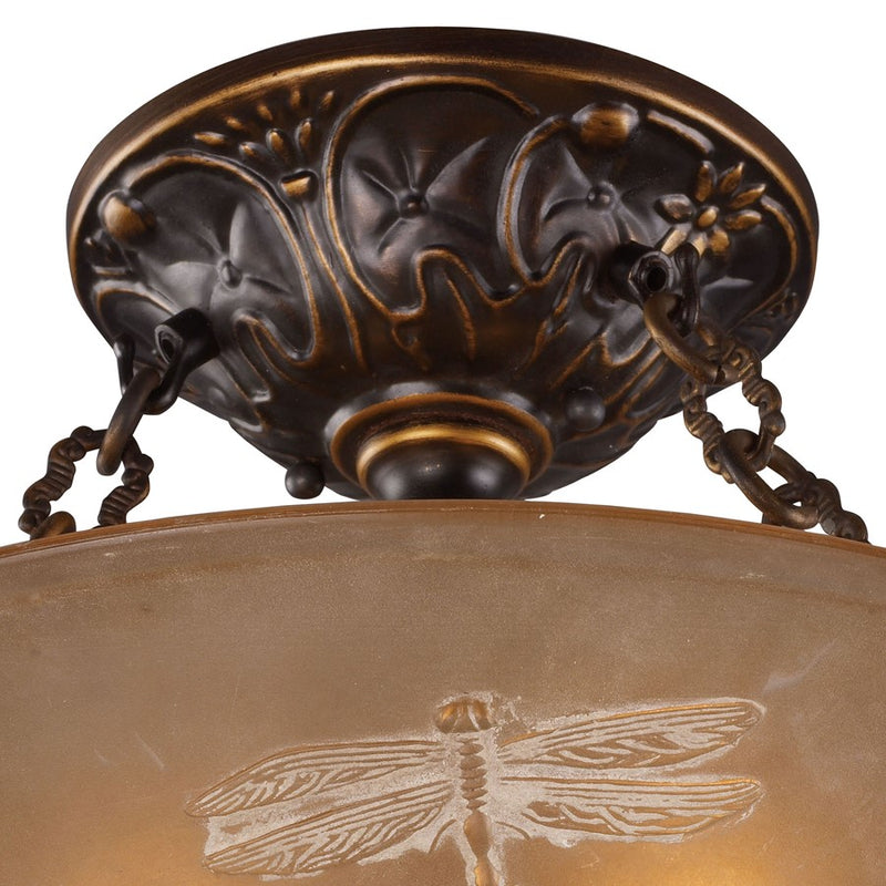 Atlas Lighting Restoration 16in 3-Light Semi-Flush Mount | Traditional Golden Bronze and Amber Glass | Entryway & Hallway | Model CL12401-BZ