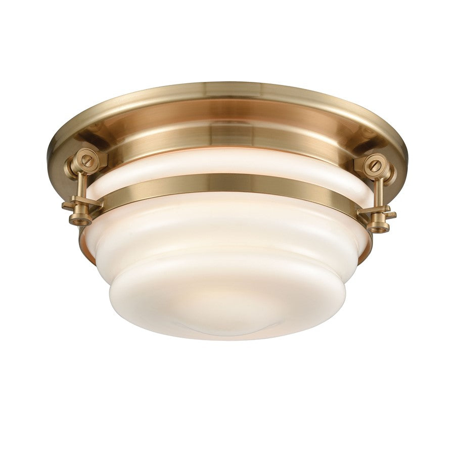 Atlas Lighting Riley 12'' Wide 2Lt Flush Mount, Satin Brass/White